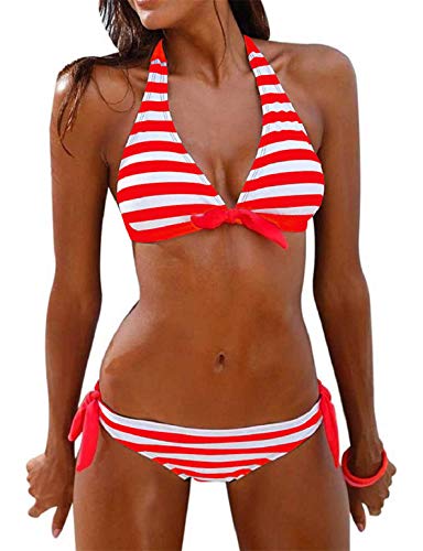 heekpek Damen Bikini Top Streifen Push Up Gepolstert Bademode Bikini Sets Sportliches Badeanzug Zweiteiler Strand Swimwear von heekpek