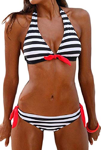 heekpek Damen Bikini Top Streifen Push Up Gepolstert Bademode Bikini Sets Sportliches Badeanzug Zweiteiler Strand Swimwear von heekpek