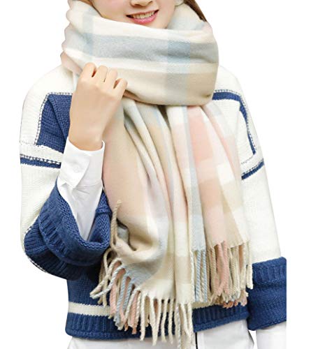 heekpek Damen Kariert Oversized Kaschmir Schal Lange Winterschal Weich Wraps Groß Karo Fransen Schal Warm Schal für Herbst Winter, Beige rosa heekpek Damen Kariert Oversized Kaschmir Schal Lange Winterschal Weich Wraps Groß Karo Fransen Schal Warm Schal für Herbst Winter, Beige rosa von heekpek