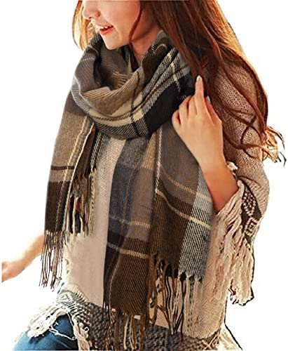 heekpek Damen Kariert Oversized Kaschmir Schal Lange Winterschal Weich Wraps Groß Karo Fransen Schal Warm Schal für Herbst Winter, Khaki und Beige heekpek Damen Kariert Oversized Kaschmir Schal Lange Winterschal Weich Wraps Groß Karo Fransen Schal Warm Schal für Herbst Winter, Khaki und Beige von heekpek