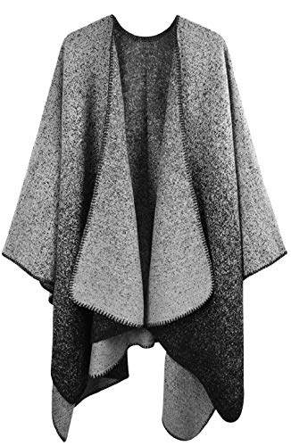 heekpek Damen Poncho Cape übergroßer Winter XXL Damen Schal Langer Hochwertiges Reversible Cape Poncho Patchwork Design Deckenstoffschaln Schalcape Herbstschal Winterschal Karo Tartan Plaid (Schwarz) von heekpek