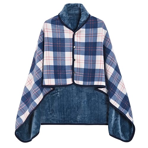heekpek Damen Schal Winter Übergroßer Warme Winterschal mit Knopf Weich Deckenschal Fleece Oversized Poncho Cape Pullover Unisex Dicker Winterschal, Blau(100 * 140cm) von heekpek