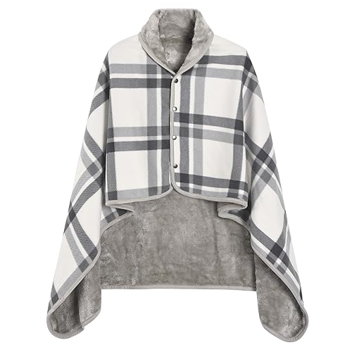 heekpek Damen Schal Winter Übergroßer Warme Winterschal mit Knopf Weich Deckenschal Fleece Oversized Poncho Cape Pullover Unisex Dicker Winterschal, Grau(100 * 140cm) von heekpek