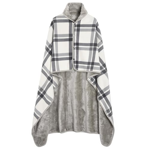 heekpek Damen Schal Winter Übergroßer Warme Winterschal mit Knopf Weich Deckenschal Fleece Oversized Poncho Cape Pullover Unisex Dicker Winterschal, Grau(140 * 160cm) von heekpek