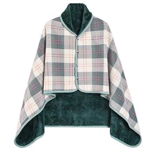 heekpek Damen Schal Winter Übergroßer Warme Winterschal mit Knopf Weich Deckenschal Fleece Oversized Poncho Cape Pullover Unisex Dicker Winterschal, Grün(100 * 140cm) von heekpek