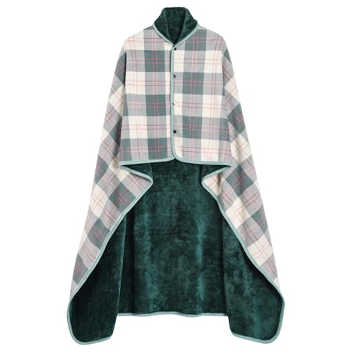 heekpek Damen Schal Winter Übergroßer Warme Winterschal mit Knopf Weich Deckenschal Fleece Oversized Poncho Cape Pullover Unisex Dicker Winterschal, Grün(140 * 160cm) von heekpek