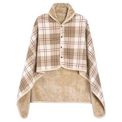 heekpek Damen Schal Winter Übergroßer Warme Winterschal mit Knopf Weich Deckenschal Fleece Oversized Poncho Cape Pullover Unisex Dicker Winterschal, Khaki(100 * 140cm) von heekpek