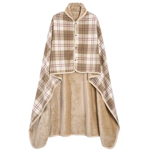 heekpek Damen Schal Winter Übergroßer Warme Winterschal mit Knopf Weich Deckenschal Fleece Oversized Poncho Cape Pullover Unisex Dicker Winterschal, Khaki(140 * 160cm) von heekpek