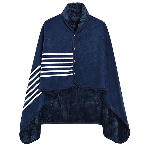 heekpek Damen Schal Winter Übergroßer Warme Winterschal mit Knopf Weich Deckenschal Fleece Oversized Poncho Cape Pullover Unisex Dicker Winterschal, Marineblau(100 * 140cm) von heekpek