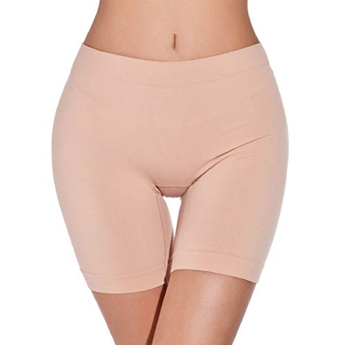 heekpek Damen Shorts Unterhose Kurze High Waist Leggings Slipshorts Damen Seamless Anti Chafing Shorts Radlerhose Boxershorts für Unter Röcken und Kleidern, Beige, XXL von heekpek