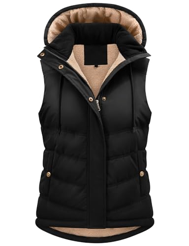 heekpek Damen Weste mit Kapuze Steppweste Kurz Reißverschlüsse Damenwesten Outdoor Warme Ärmellose Jacke, Schwarz, L von heekpek