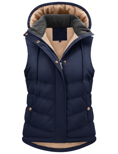 heekpek Damen Weste mit Kapuze Winterweste Ärmellose Fleeceweste Steppweste Kurz Reißverschlüsse Outdoor Warme Damenwesten Ärmellose Jacke Herbst Thermoweste, Marineblau, M von heekpek