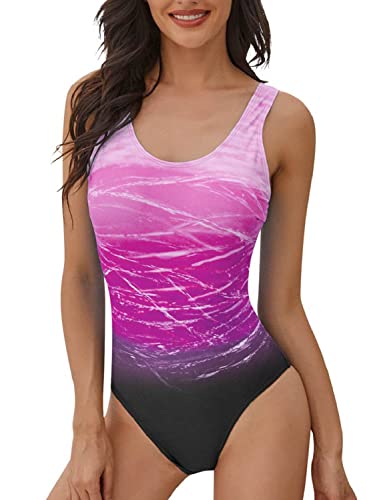 heekpek Einteiliger Badeanzug Damen Sport Weste Gradient Badeanzug Bauchweg Hoher Taille Slim Fit Bademode Swimsuit von heekpek