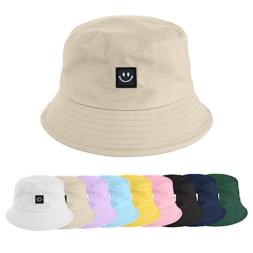 heekpek Fischerhut Bucket Hat Damen Herren Fischerhüte Sonnenhut Baumwolle Sommerhut Strandhut Fishermütze Freizeithut Anglerhut Unisex Hüte Faltbarer Reversibel 56-58CM,Beige von heekpek