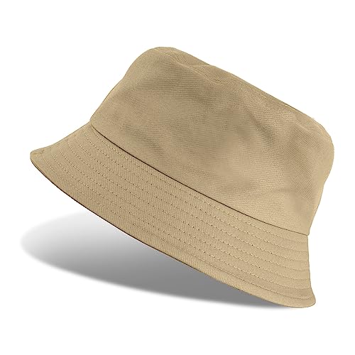 heekpek Fischerhut Bucket Hat Damen Herren Fischerhüte Sonnenhut Baumwolle Sommerhut Strandhut Fishermütze Freizeithut Anglerhut Unisex Hüte Faltbarer Reversibel 56-58CM,Rein Khaki von heekpek