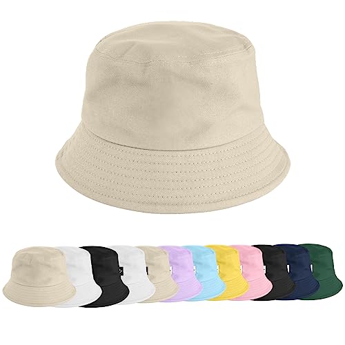 heekpek Fischerhut Bucket Hat Damen Herren Fischerhüte Sonnenhut Baumwolle Sommerhut Strandhut Fishermütze Freizeithut Anglerhut Unisex Hüte Faltbarer Reversibel 56-58CM,Reines Beige von heekpek