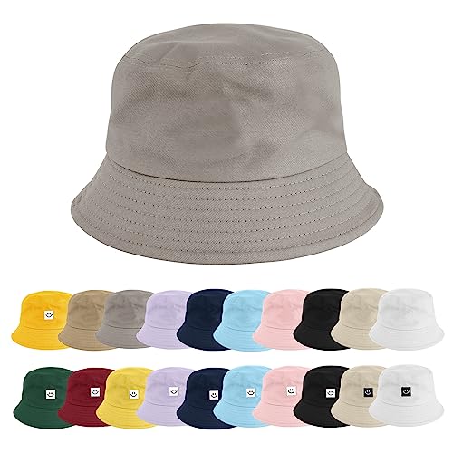 heekpek Fischerhut Bucket Hat Damen Herren Fischerhüte Sonnenhut Baumwolle Sommerhut Strandhut Fishermütze Freizeithut Anglerhut Unisex Hüte Faltbarer Reversibel 56-58CM,Reines Grau von heekpek