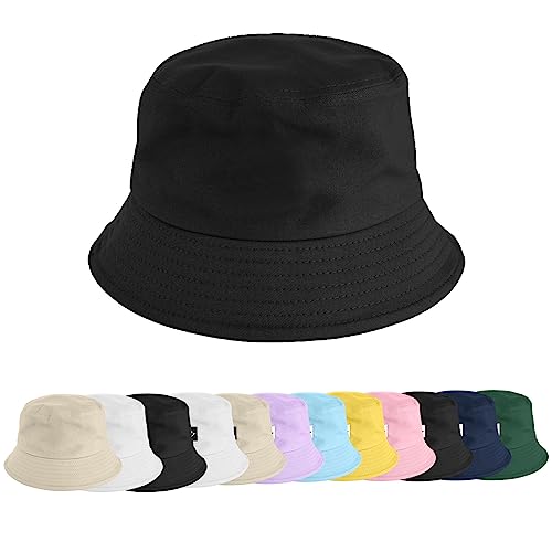 heekpek Fischerhut Bucket Hat Damen Herren Fischerhüte Sonnenhut Baumwolle Sommerhut Strandhut Fishermütze Freizeithut Anglerhut Unisex Hüte Faltbarer Reversibel 56-58CM,Reines Schwarz von heekpek