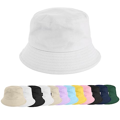 heekpek Fischerhut Bucket Hat Damen Herren Fischerhüte Sonnenhut Baumwolle Sommerhut Strandhut Fishermütze Freizeithut Anglerhut Unisex Hüte Faltbarer Reversibel 56-58CM,Reines Weiß von heekpek