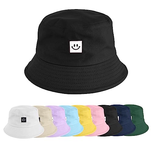 heekpek Fischerhut Bucket Hat Damen Herren Fischerhüte Sonnenhut Baumwolle Sommerhut Strandhut Fishermütze Freizeithut Anglerhut Unisex Hüte Faltbarer Reversibel 56-58CM,Schwarz von heekpek