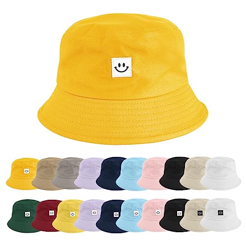 heekpek Fischerhut Bucket Hat Damen Herren Fischerhüte Sonnenhut Baumwolle Sommerhut Strandhut Fishermütze Freizeithut Anglerhut Unisex Hüte Faltbarer Reversibel 56-58CM,goldgelb von heekpek