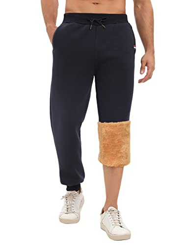 heekpek Fleece Jogginghose Herren Winter Warme Sweat Jogginghose Herren Lang Baumwolle Bequeme Sherpa Fleece Jogginghose Thermo Herren Sporthose Elastischer Bund mit Kordelzug, Navy blau, XXL von heekpek