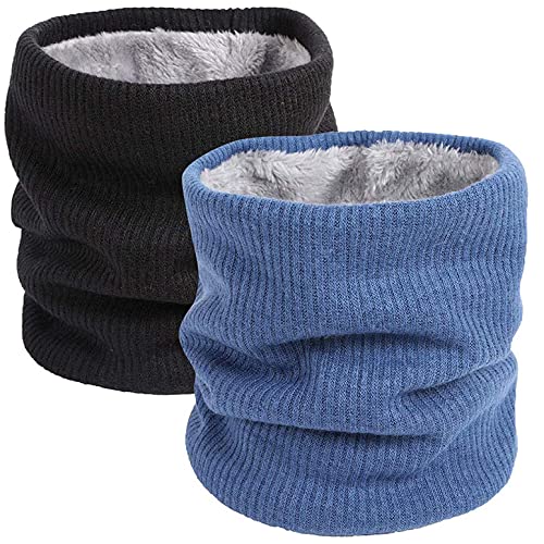 heekpek Halswärmer Nackenwärmer Fleece Innenfutter Schlauchschal Halstuch Loop Schal Multifunktionstuch Strickschal Feinstrick Winter Outdoor Motorrad Fahrrad für Damen und Herren (schwarz + blau) von heekpek