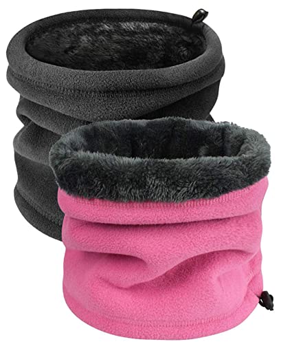 heekpek Halswärmer Polar Multifunktionstuch Fleece Nackenwärmer Halstuch Motorrad Maske Gesichtsmaske Sportarten Outdoor Halswärmer Herbst Winter Schal für Damen und Herren (Schwarz+Rosa) von heekpek