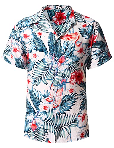 heekpek Hawaii Hemd Männer Sommer Hawaii Hemd Kurzarm Strand Freizeithemden Resort Shirt mit Palmen Blumen Hawaii-Print, Weiße mit Blume, XL von heekpek