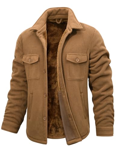heekpek Herren Jacke Winter Flanellhemdjacke Sherpa Fleece Warme Gefüttert Thermo Holzfällerhemd mit Taschen, Kaki, L von heekpek