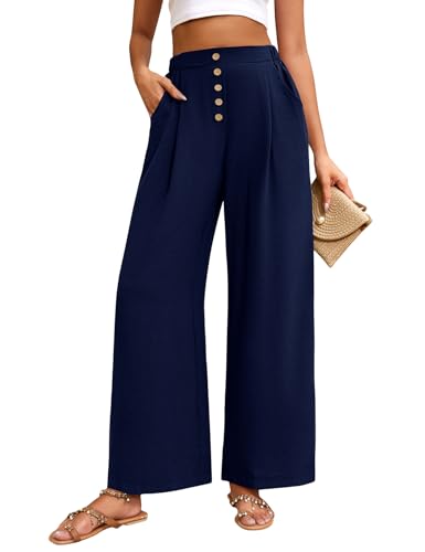 heekpek Hosen Damen Sommer Locker Sommerhose Damen Leicht Elegant Stoffhose Bequeme High Waist Hose Weites Bein Damen Luftig Eisseide Strandhose, Marineblau, L heekpek Hosen Damen Sommer Locker Sommerhose Damen Leicht Elegant Stoffhose Bequeme High Waist Hose Weites Bein Damen Luftig Eisseide Strandhose, Marineblau, L von heekpek