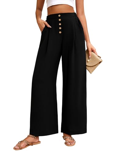 heekpek Hosen Damen Sommer Locker Sommerhose Damen Leicht Elegant Stoffhose Bequeme High Waist Hose Weites Bein Damen Luftig Eisseide Strandhose, Schwarz, L von heekpek