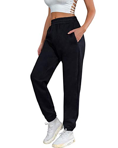 heekpek Jogginghose Damen Baumwolle Wärme Sporthose Damen Lang Sweatpants Lässige Lose Dick Freizeithose Damen Warme Hose für Winter, Schwarz, M von heekpek