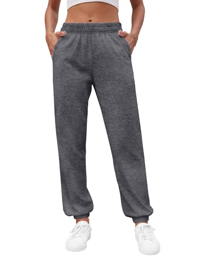 heekpek Jogginghose Damen Lang Sporthose Bequeme Freizeithose High Waist Gummibund Sweathose mit Taschen Dünne Lässige Jogginghose für Frühling und Sommer, Dunkelgrau, L von heekpek