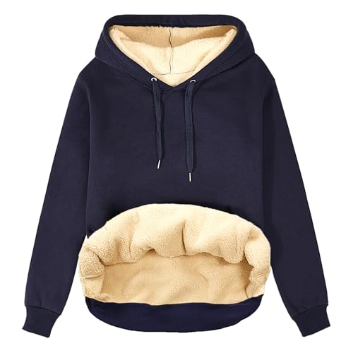 heekpek Kapuzenpullover Damen Hoodie Sweatshirt Warm Sherpa Futter Casual Lose Kapuzenpullover Damen Winter Herbst Fleecepullover Basic, Navy blau, S von heekpek