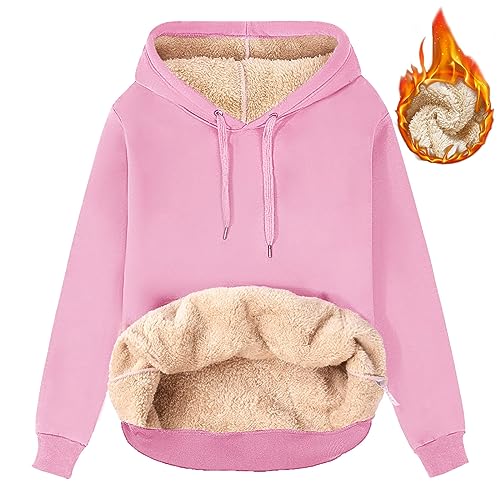 heekpek Kapuzenpullover Damen Hoodie Sweatshirt Warm Sherpa Futter Casual Lose Kapuzenpullover Damen Winter Herbst Fleecepullover Basic, Rosa, XXL von heekpek