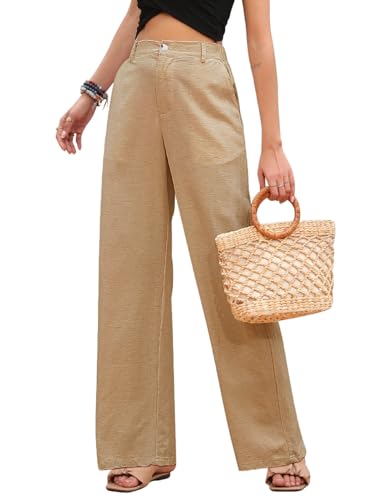 heekpek Leinenhose Damen Sommer Leichte High Waist Hose Damen Bequeme Lang Stoffhose Lockere Gerade Geschnitten Sommerhose Freizeithose mit Taschen, Khaki, XXL heekpek Leinenhose Damen Sommer Leichte High Waist Hose Damen Bequeme Lang Stoffhose Lockere Gerade Geschnitten Sommerhose Freizeithose mit Taschen, Khaki, XXL von heekpek