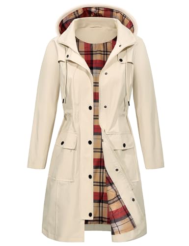 heekpek Regenjacke Damen Wasserdicht Übergangsjacke mit Kapuze Dünne Jacke Lange Regenmantel Atmungsaktiv Windbreaker Leicht Outdoorjacke Softshelljacke für Frühling Sommer Herbst, Khaki, XXL von heekpek