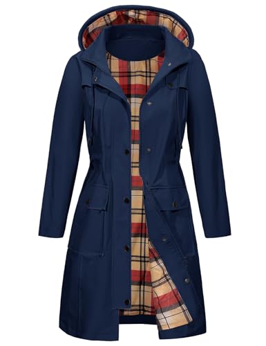 heekpek Regenjacke Damen Wasserdicht Übergangsjacke mit Kapuze Dünne Jacke Lange Regenmantel Atmungsaktiv Windbreaker Leicht Outdoorjacke Softshelljacke für Frühling Sommer Herbst, Marineblau, M von heekpek