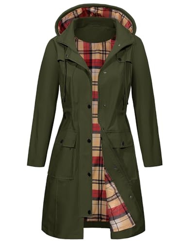 heekpek Regenjacke Damen Wasserdicht Übergangsjacke mit Kapuze Dünne Jacke Lange Regenmantel Atmungsaktiv Windbreaker Leicht Outdoorjacke Softshelljacke für Frühling Sommer Herbst, Armeegrün, S von heekpek