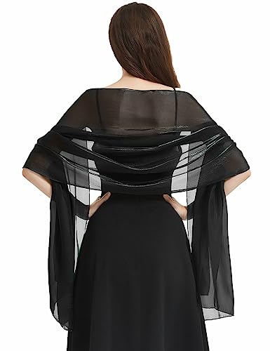 heekpek Schal Damen Elegant Stola Damen Festlich Leicht Transparenter Glitzer Tücher und Wickel für Damen Premium Polyester Seidenschal Damen Ganzjährig, Schwarz von heekpek