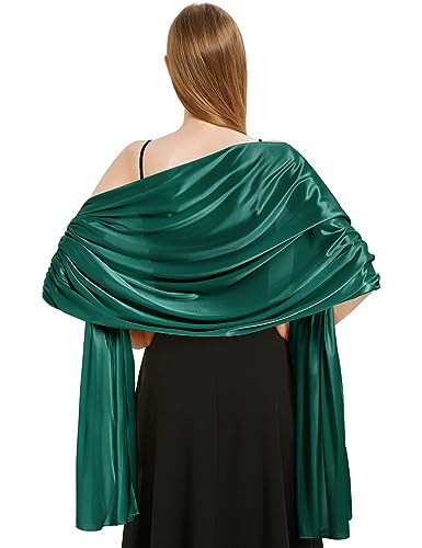 heekpek Schal Damen Leicht Seidensatin Schal Stola Damen Elegant Übergroßer Stola Festlich Umschlagtuch Damen Glitzer Lang Schal für Ganzjährig, Dunkelgrün von heekpek