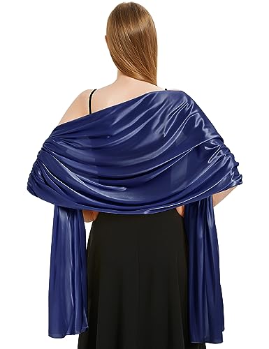 heekpek Schal Damen Leicht Seidensatin Schal Stola Damen Elegant Übergroßer Stola Festlich Umschlagtuch Damen Glitzer Lang Schal für Ganzjährig, Marineblau von heekpek