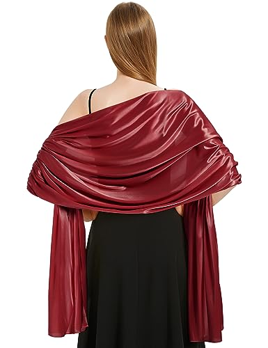 heekpek Schal Damen Leicht Seidensatin Schal Stola Damen Elegant Übergroßer Stola Festlich Umschlagtuch Damen Glitzer Lang Schal für Ganzjährig, Rot von heekpek