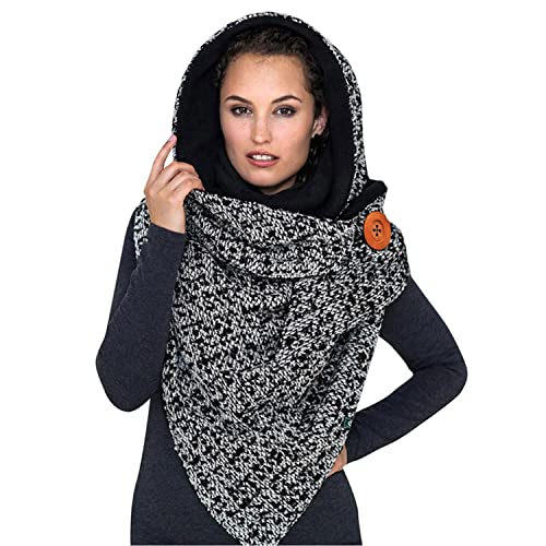 heekpek Schal Damen Winter Dreieck Schal mit Knopf Groß Warmen Dicker Schal Damen Herbst Lässige Winterschal Katzendruck Weicher Schal Button Dreieckschal von heekpek