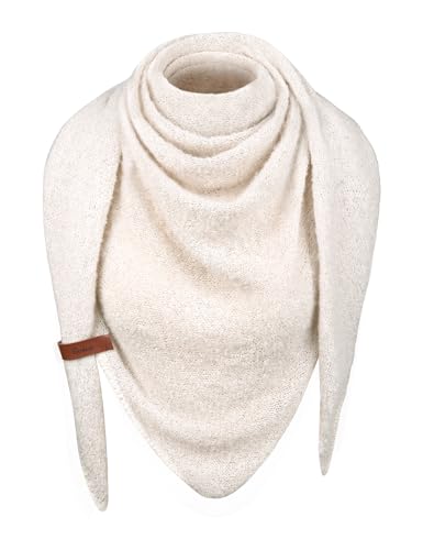 heekpek Schal Damen Winter Strickschal Dreieck Warme Weich Dreiecksschal mit Lederschlaufe Einfarbig Gestrickt Winterschal Herbstschal, Beige von heekpek