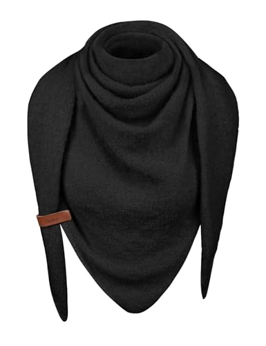 heekpek Schal Damen Winter Strickschal Dreieck Warme Weich Dreiecksschal mit Lederschlaufe Einfarbig Gestrickt Winterschal Herbstschal, Schwarz von heekpek