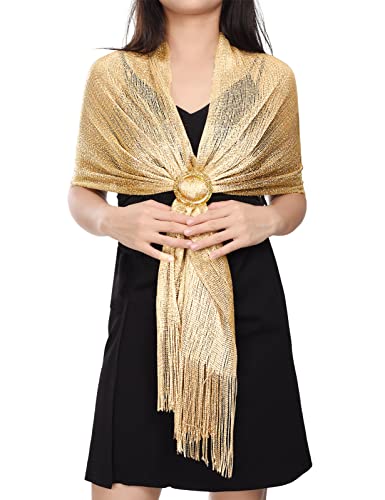 heekpek Stola Damen Festlich Umhang Schal Damen Elegant Lang Schal Weiches Umschlagtuch Glitzer mit Quasten für Brautkleider Abendkleider, Gold von heekpek