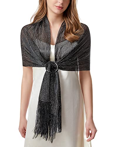 heekpek Stola Damen Festlich Umhang Schal Damen Elegant Lang Schal Weiches Umschlagtuch Glitzer mit Quasten für Brautkleider Abendkleider, Schwarz von heekpek