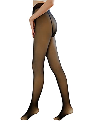 heekpek Strumpfhosen Damen Winter Thermo Fleece High Waist Warm Plüschstrümpfe Perfekt Beine Abnehmen Gefälschte Durchscheinend Pantyhose Gefüttert,Schwarz (0℃-15℃ von heekpek